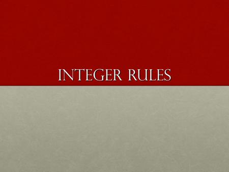 Integer Rules. Adding with the same sign Rules Rules Add like normal Add like normal Keep the sign Keep the sign Examples Examples -12 + -10 = -22 (all.