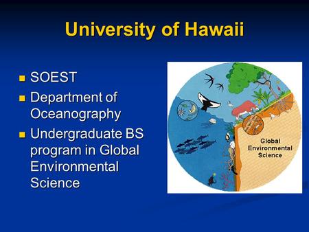 University of Hawaii SOEST SOEST Department of Oceanography Department of Oceanography Undergraduate BS program in Global Environmental Science Undergraduate.