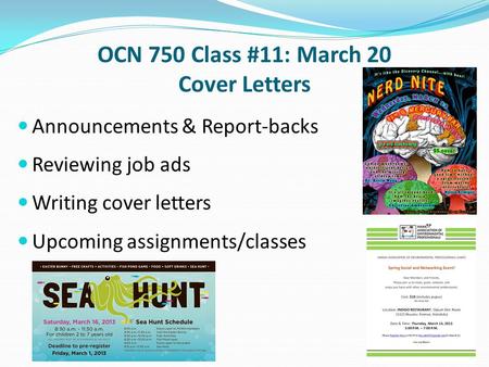 OCN 750 Class #11: March 20 Cover Letters