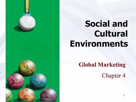 1 Social and Cultural Environments Global Marketing Chapter 4.