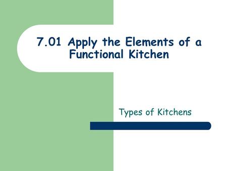 7.01 Apply the Elements of a Functional Kitchen Types of Kitchens.