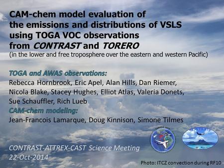 CAM-chem model evaluation of the emissions and distributions of VSLS using TOGA VOC observations from CONTRAST and TORERO (in the lower and free troposphere.