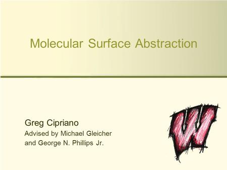 Molecular Surface Abstraction Greg Cipriano Advised by Michael Gleicher and George N. Phillips Jr.
