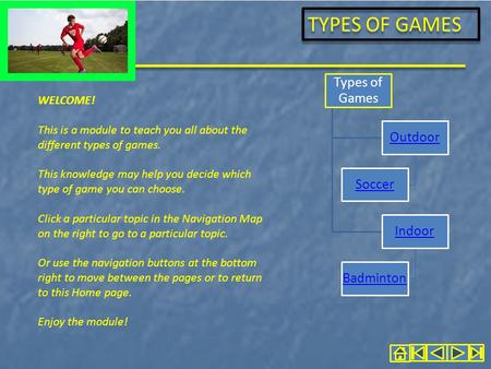 TYPES OF GAMES WELCOME! This is a module to teach you all about the different types of games. This knowledge may help you decide which type of game you.