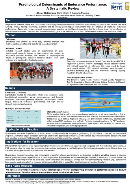 Psychological Determinants of Endurance Performance: A Systematic Review Alister McCormick, Carla Meijen & Samuele Marcora Endurance Research Group, School.