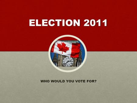 ELECTION 2011 WHO WOULD YOU VOTE FOR?. On May 2 nd, Canadians head to the polls … again.