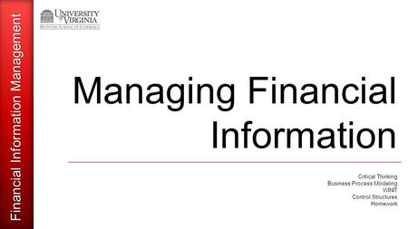 Financial Information Management Managing Financial Information Critical Thinking Business Process Modeling WINIT Control Structures Homework.