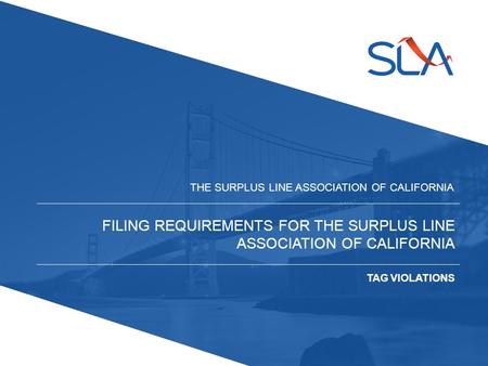 FILING REQUIREMENTS FOR THE SURPLUS LINE ASSOCIATION OF CALIFORNIA THE SURPLUS LINE ASSOCIATION OF CALIFORNIA TAG VIOLATIONS.