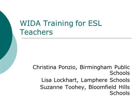 WIDA Training for ESL Teachers