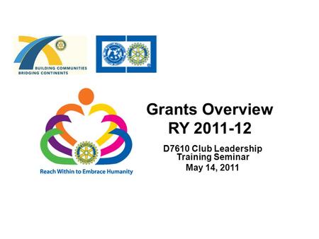 Grants Overview RY 2011-12 D7610 Club Leadership Training Seminar May 14, 2011.