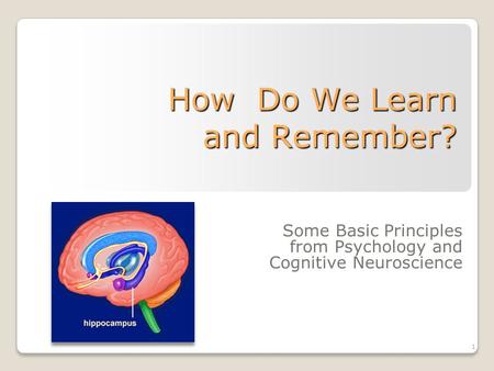 1 How Do We Learn and Remember? Some Basic Principles from Psychology and Cognitive Neuroscience.