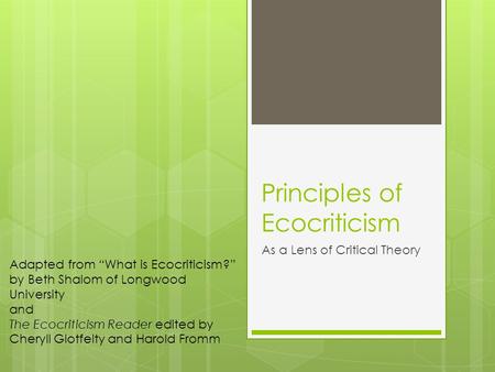Principles of Ecocriticism