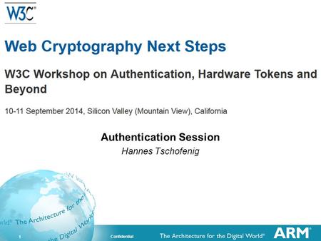 1 Confidential Authentication Session Hannes Tschofenig.