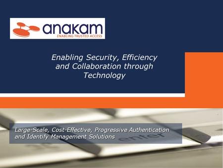 Large-Scale, Cost-Effective, Progressive Authentication and Identify Management Solutions Enabling Security, Efficiency and Collaboration through Technology.