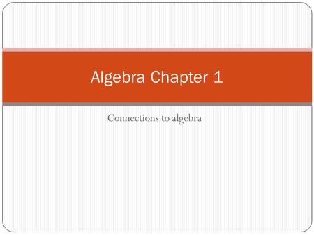 Connections to algebra Algebra Chapter 1. Entry Task 09/12/2012 Evaluate the Expression using your brain. 1) 2*1= 2) 2*2= 3) 2*3= 4) 2*4= 5) 2*5= 6) 2*6=
