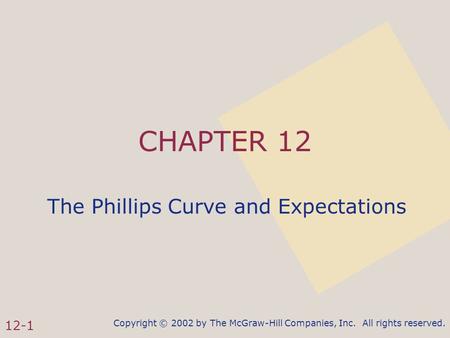 Copyright © 2002 by The McGraw-Hill Companies, Inc. All rights reserved. 12-1 CHAPTER 12 The Phillips Curve and Expectations.