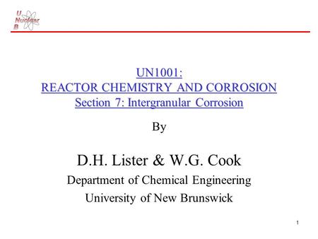 By D.H. Lister & W.G. Cook Department of Chemical Engineering