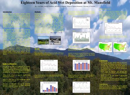 Eighteen Years of Acid Wet Deposition at Mt. Mansfield Goals & Objectives One goal of the VMC is to understand the sources, mechanisms, and effects of.