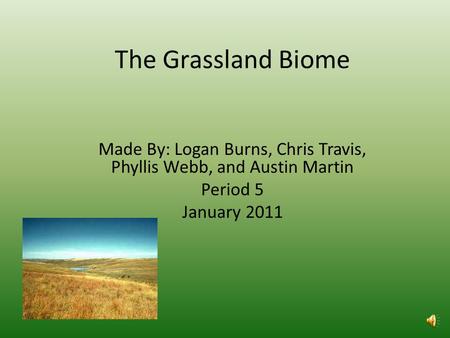 The Grassland Biome Made By: Logan Burns, Chris Travis, Phyllis Webb, and Austin Martin Period 5 January 2011.