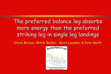 The preferred balance leg absorbs more energy than the preferred striking leg in single leg landings Steve McCaw, Mitch Waller, Kevin Laudner & Pete Smith.