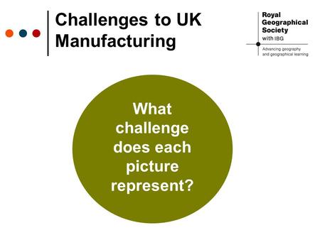 Challenges to UK Manufacturing What challenge does each picture represent?