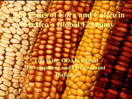 The Cases of Corn and Coffee in Mexico’s Global Economy Tim Wise, GDAE, Global Development and Environment Institute.