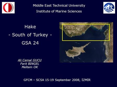 Hake - South of Turkey - GSA 24 Ali Cemal GUCU Ferit BINGEL Meltem OK Middle East Technical University Institute of Marine Sciences GFCM – SCSA 15-19 September.