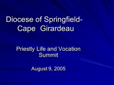 Diocese of Springfield- Cape Girardeau Priestly Life and Vocation Summit August 9, 2005.
