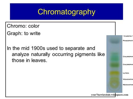 Chromatography Chromo: color Graph: to write
