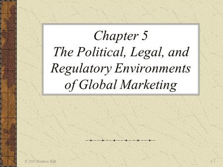 © 2005 Prentice Hall5-1 Chapter 5 The Political, Legal, and Regulatory Environments of Global Marketing.