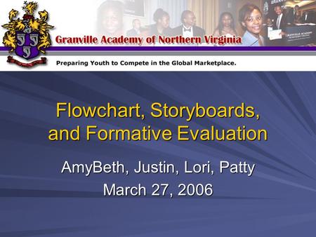 Flowchart, Storyboards, and Formative Evaluation AmyBeth, Justin, Lori, Patty March 27, 2006.