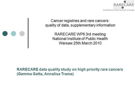 Cancer registries and rare cancers: quality of data, supplementary information RARECARE WP6 3rd meeting National Institute of Public Health Warsaw 25th.
