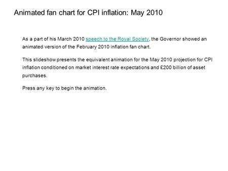 Animated fan chart for CPI inflation: May 2010 As a part of his March 2010 speech to the Royal Society, the Governor showed an animated version of the.