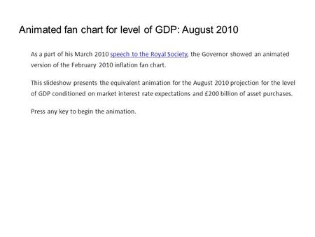 Animated fan chart for level of GDP: August 2010 As a part of his March 2010 speech to the Royal Society, the Governor showed an animated version of the.