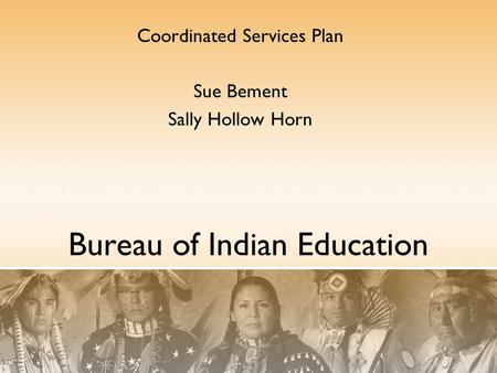 Bureau of Indian Education Coordinated Services Plan Sue Bement Sally Hollow Horn.