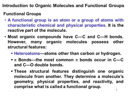 Introduction to Organic Molecules and Functional Groups