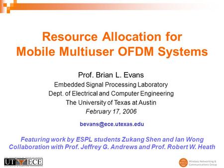 Resource Allocation for Mobile Multiuser OFDM Systems