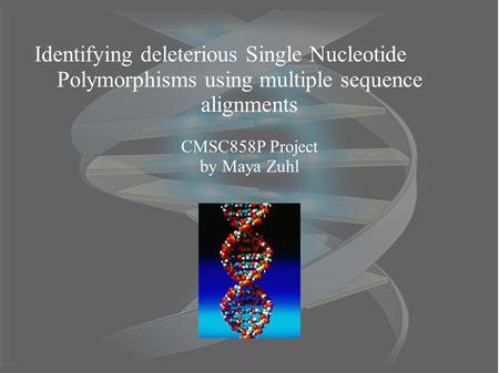 Identifying deleterious Single Nucleotide Polymorphisms using multiple sequence alignments CMSC858P Project by Maya Zuhl.