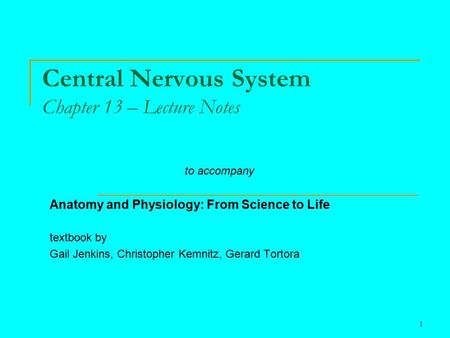 Central Nervous System Chapter 13 – Lecture Notes