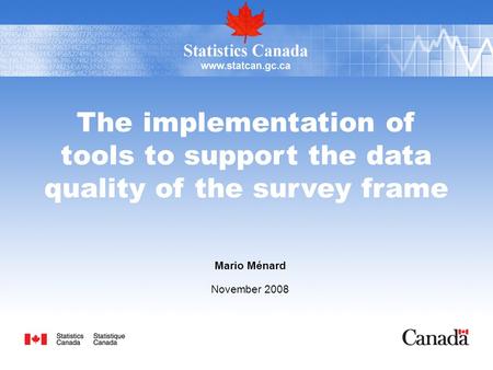 The implementation of tools to support the data quality of the survey frame Mario Ménard November 2008.