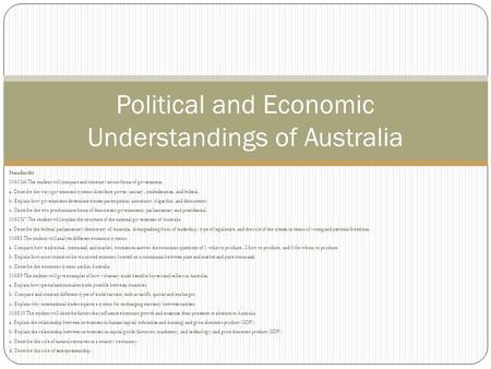 Political and Economic Understandings of Australia