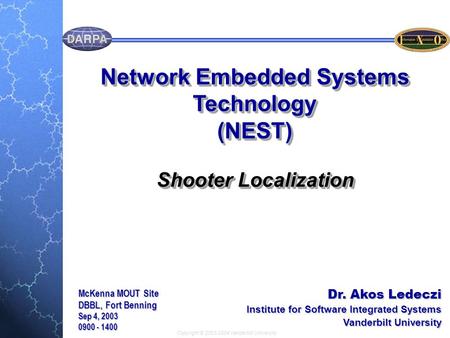 Copyright © 2003-2004 Vanderbilt University Dr. Akos Ledeczi Institute for Software Integrated Systems Vanderbilt University Network Embedded Systems Technology.