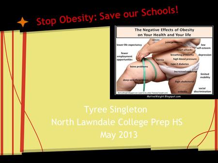 Stop Obesity: Save our Schools! Tyree Singleton North Lawndale College Prep HS May 2013.