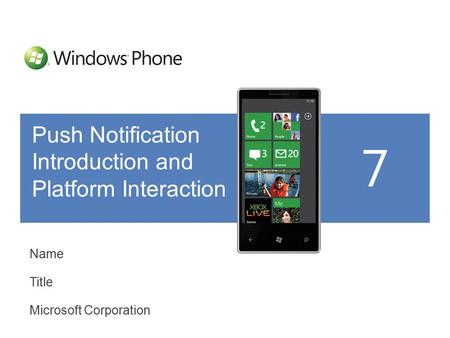 Name Title Microsoft Corporation Push Notification Introduction and Platform Interaction.