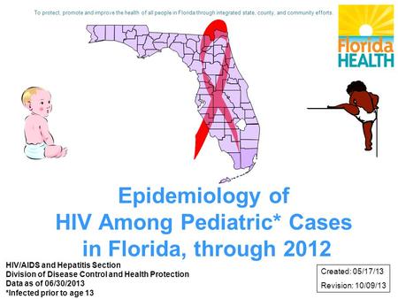 Epidemiology of HIV Among Pediatric* Cases in Florida, through 2012 HIV/AIDS and Hepatitis Section Division of Disease Control and Health Protection Data.
