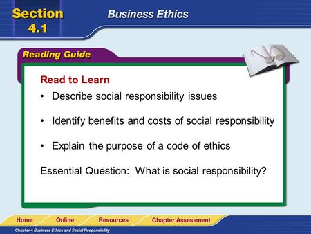 Read to Learn Describe social responsibility issues
