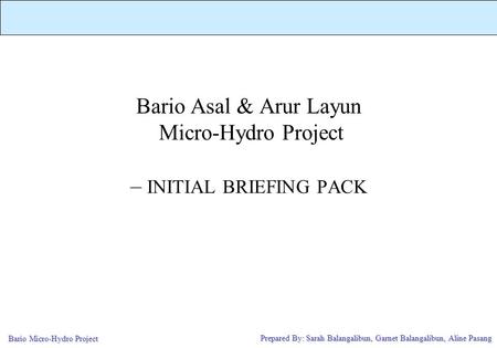 Session Objectives To introduce the Micro-Hydro Project Scope & Plan