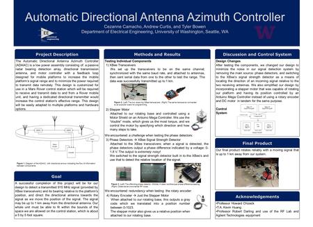 Automatic Directional Antenna Azimuth Controller Cezanne Camacho, Andrew Curtis, and Tyler Bowen Department of Electrical Engineering, University of Washington,