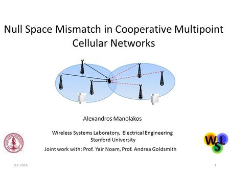 Null Space Mismatch in Cooperative Multipoint Cellular Networks Joint work with: Prof. Yair Noam, Prof. Andrea Goldsmith Alexandros Manolakos Wireless.