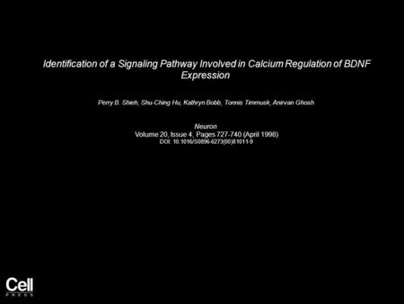 Identification of a Signaling Pathway Involved in Calcium Regulation of BDNF Expression Perry B. Shieh, Shu-Ching Hu, Kathryn Bobb, Tonnis Timmusk, Anirvan.